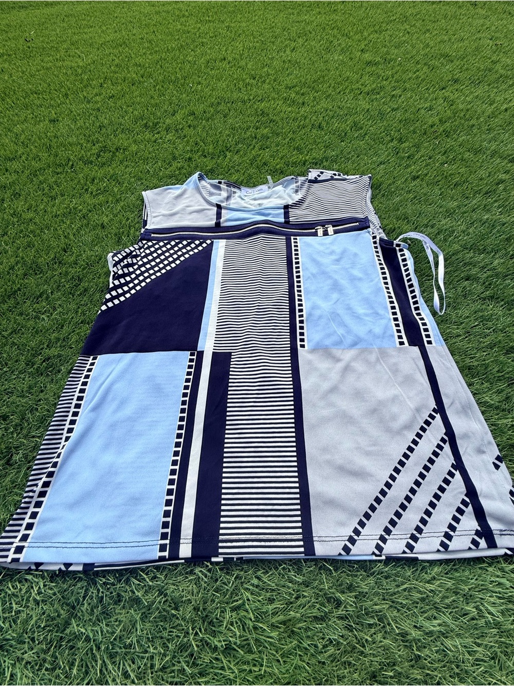 Calvin Klein Navy, Light Blue & Gray Geometric Sleeveless shirt